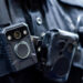 Close-up of police body camera