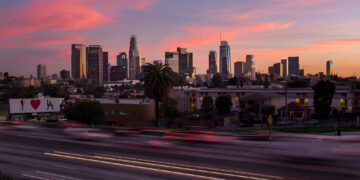 Downtown Los Angeles and 101 Freeway at Sunset