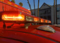 Flashing light bar on Los Angeles Fire Department ambulance