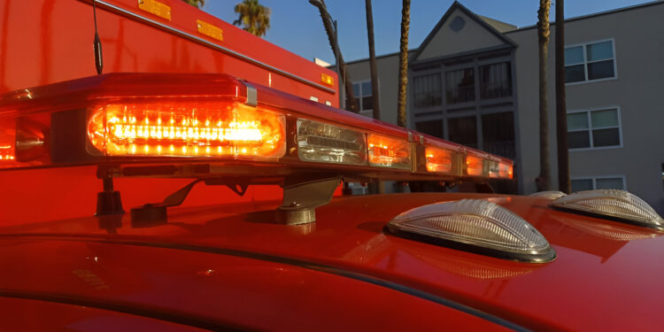 Flashing light bar on Los Angeles Fire Department ambulance