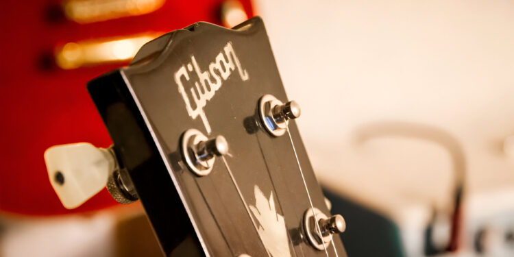 Gibson logo on electric guitar head