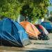 Homeless Tents Along Downtown Los Angeles Roadside in California, USA