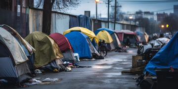 Homeless encampment on an urban street