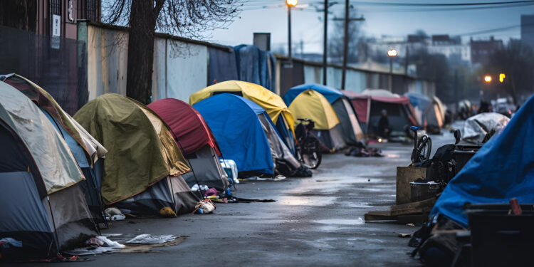 Homeless encampment on an urban street