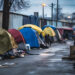 Homeless encampment on an urban street