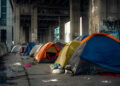 Homeless tents on the streets in downtown.