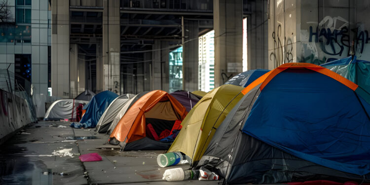 Homeless tents on the streets in downtown.