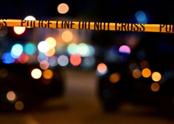 Police tape is pictured at the scene near the intersection in California