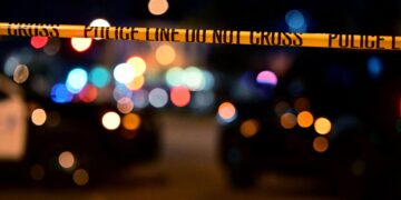 Police tape is pictured at the scene near the intersection in California