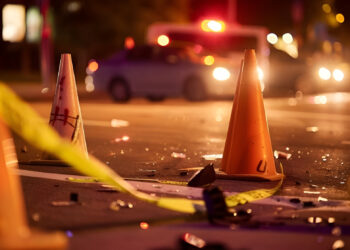 Traffic Cones and Caution Tape Surrounding an Accident Scene for Safety and Scene Management