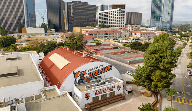 beverly hills high school stock photo