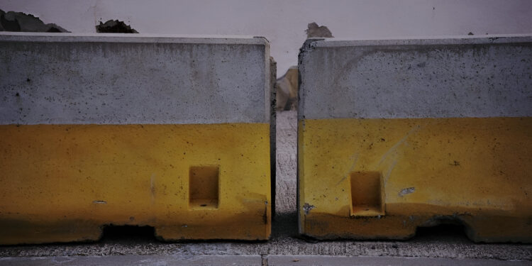 cement protective barriers as a background