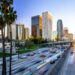 Los Angeles downtown buildings skyline highway traffic