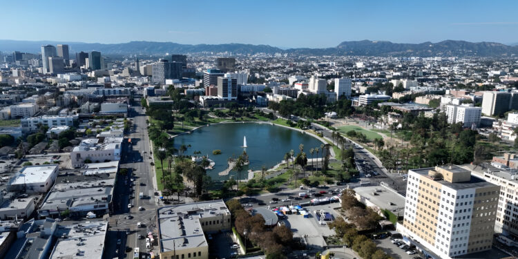 Macarthur Park Lake At Los Angeles In California United States.