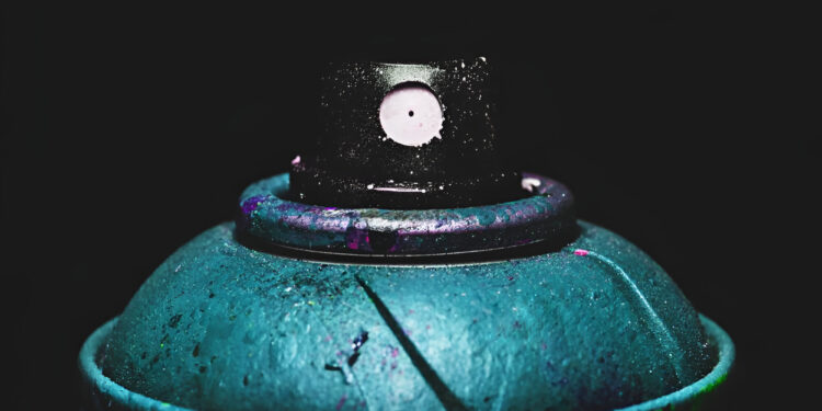 Paint spray for street art raw material for artistic work with black background.