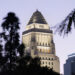 Los Angeles City Hall lighted at dusk