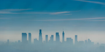 Los Angeles misty skyline, California, USA
