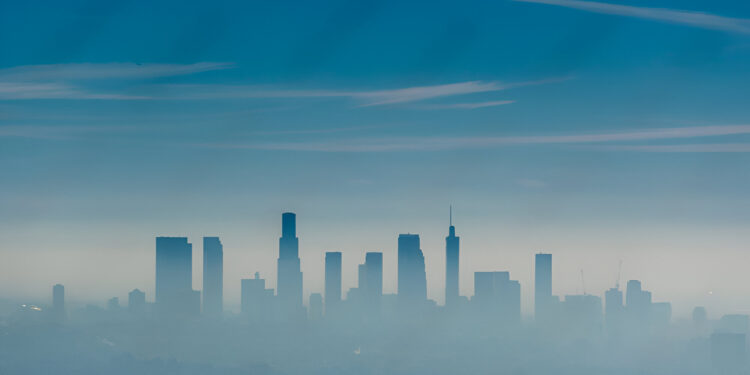 Los Angeles misty skyline, California, USA