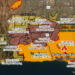 Mandatory evacuation order zones are in red, while evacuation warning zones are in yellow. (Cal Fire)