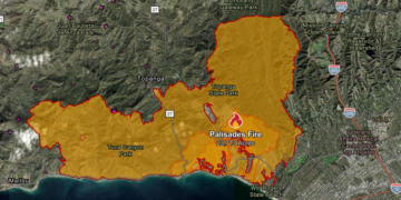 The perimeter of the Palisades Fire is seen in this CalFire map on Jan. 15, 2025.