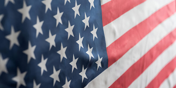 United States of America waving flag with many folds