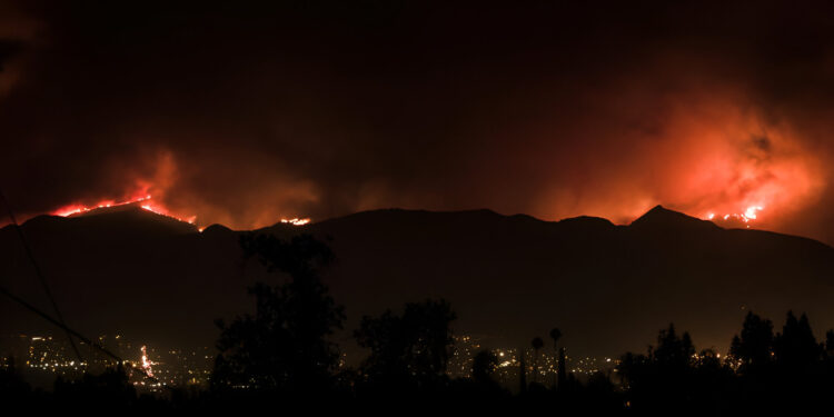 wildfire in california at night