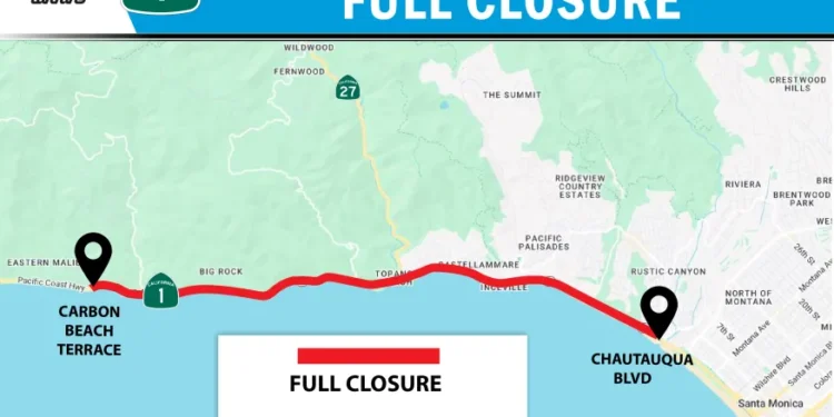 Map of Pacific Coast Highway closure. (Caltrans District 7)