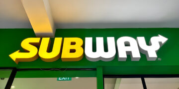 Subway sandwich retail food store sign board exterior display isolated on horizontal