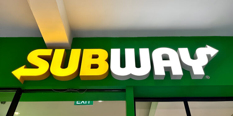 Subway sandwich retail food store sign board exterior display isolated on horizontal