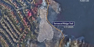 The burn scar from the smaller Lachman Fire (Planet Labs)