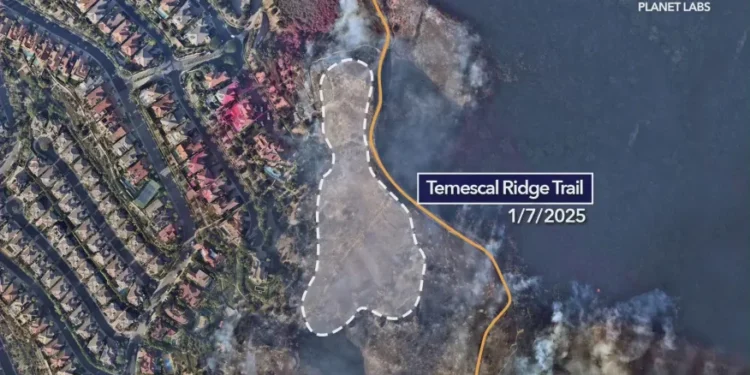 The burn scar from the smaller Lachman Fire (Planet Labs)