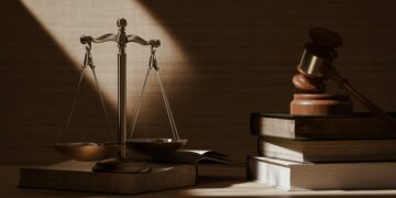 justice gavel wooden desk