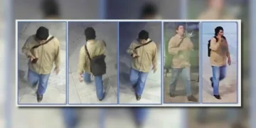 Surveillance photos of a suspect wanted for sexually assaulting a woman who was walking home from a gym in North Hollywood. (LAPD)