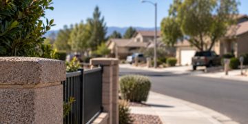 Close-up of a quiet Lancaster residential street with suburban homes, sidewalks and desert landscaping, illustrating a court-approved community placement.