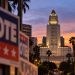 Los Angeles City Hall at dusk with a blurred campaign-style foreground, illustrating the 2026 Los Angeles mayoral race.
