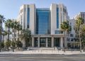 Exterior of a federal courthouse in downtown Los Angeles in neutral daylight, illustrating federal election charges against California residents.
