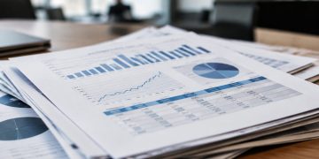 Stacked campaign finance documents with sharp focus on top pages and blurred papers below, illustrating the November 2026 Los Angeles mayoral runoff.